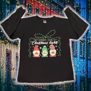 Black Long Sleeve Tee “My Favorite Color Is Christmas Lights” Kids L (10-12)